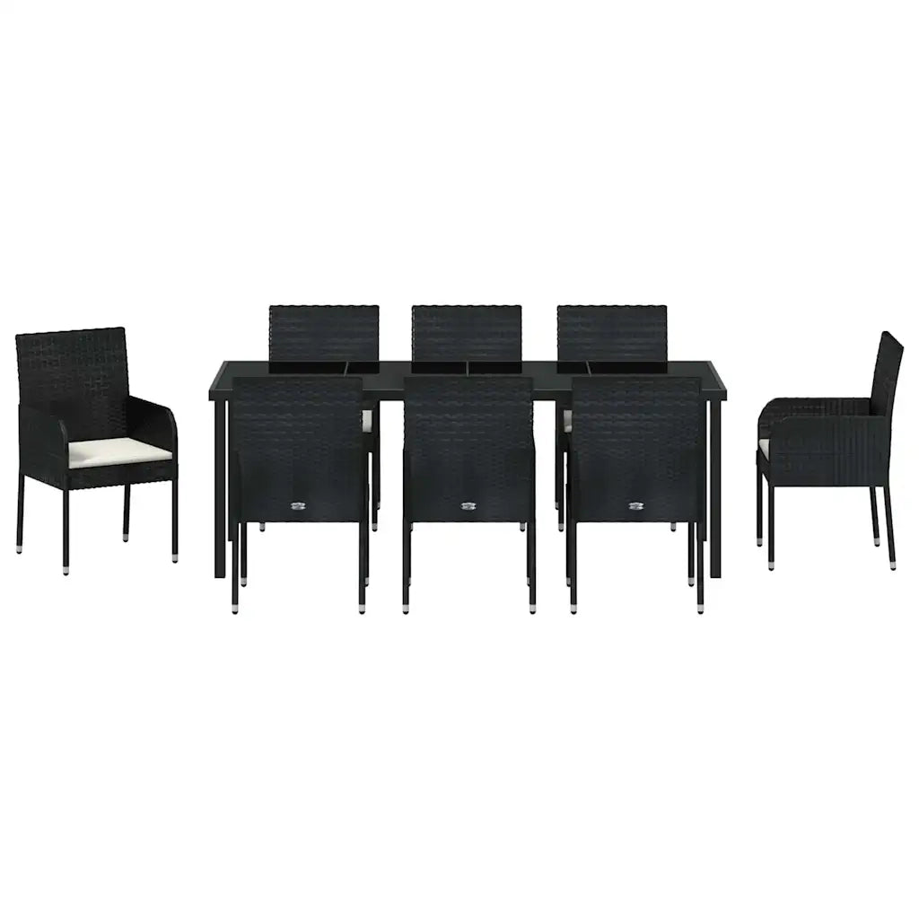 Set da Pranzo per Giardino con cuscino 9 pcs Nero polyrattan 3380105