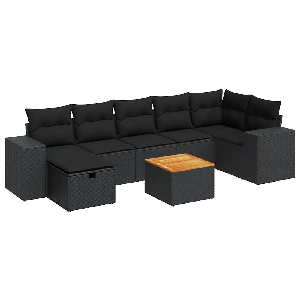 Set Divani da Giardino con Cuscini 8 pz Nero in Polyrattan 3325877