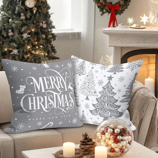 Set di cuscini per Natale in grigio - confezione da 4 - 45x45 cm - poliestere
