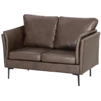 Divano 2 Posti in Pelle Traspirante con Imbottitura Spessa e Gambe in Metallo, 137x72x88 cm, Marrone Scuro