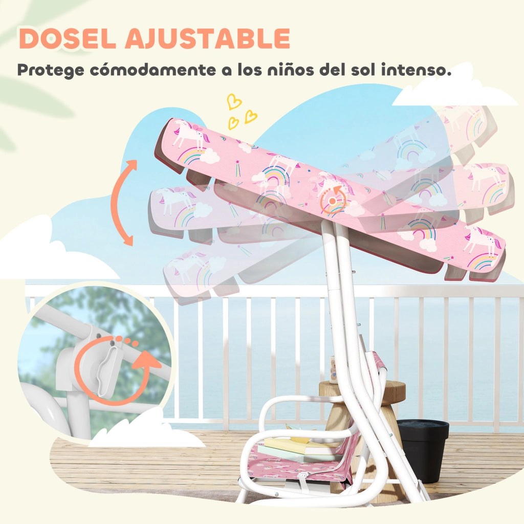 Altalena da giardino per bambini 2 posti ¨C zephmum ¨C rosa con design unicorno