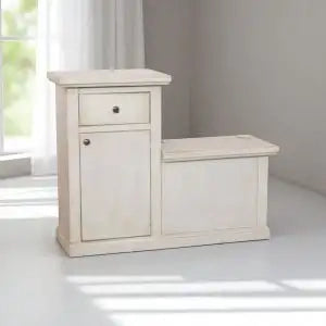 Cassapanca in legno arte povera mod scalino con 1 anta colore bianco anticato
