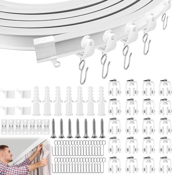 Rail per tenda da soffitto flessibile 4 metri curva - rotolamento silenzioso - divisa spazi - tenda per camper - tenda per doccia - sistema di rail per tende ospedaliere.