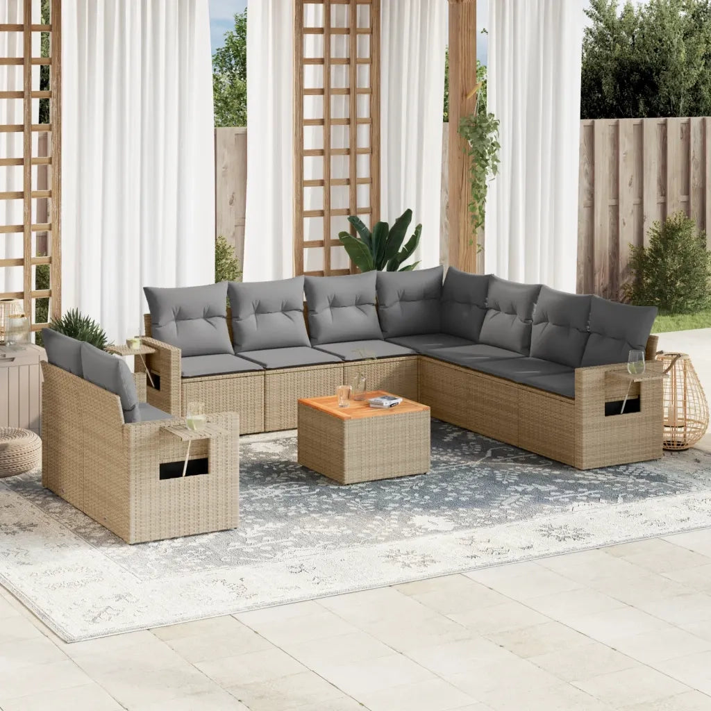 Set Divano da Giardino 10 pz con Cuscini Beige Misto Polyrattan 3256962