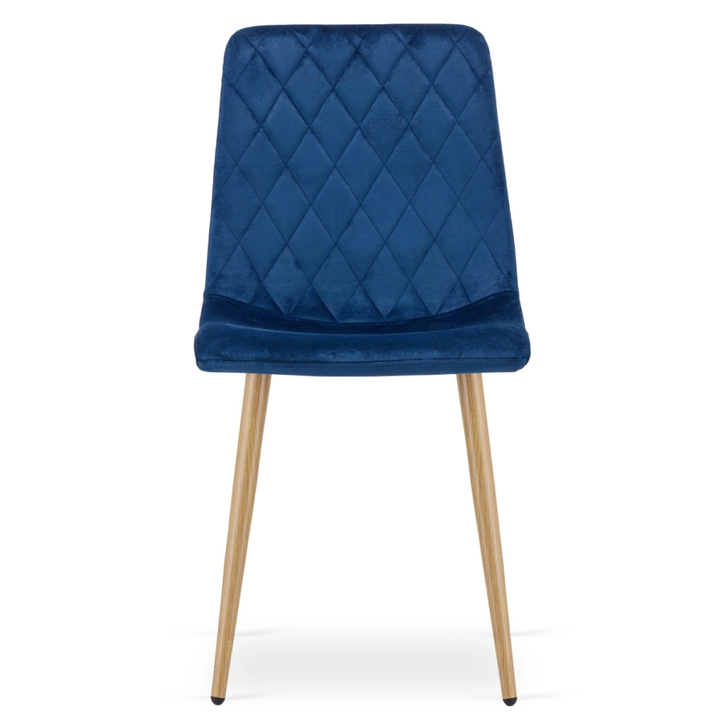 Sedia Turin in velluto blu navy con gambe effetto legno