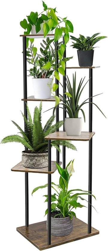Supporto per piante a 6 livelli alto angolo - grande 114 cm - per più piante - supporto per fiori in legno e metallo - balcone sala da pranzo giardino esterno