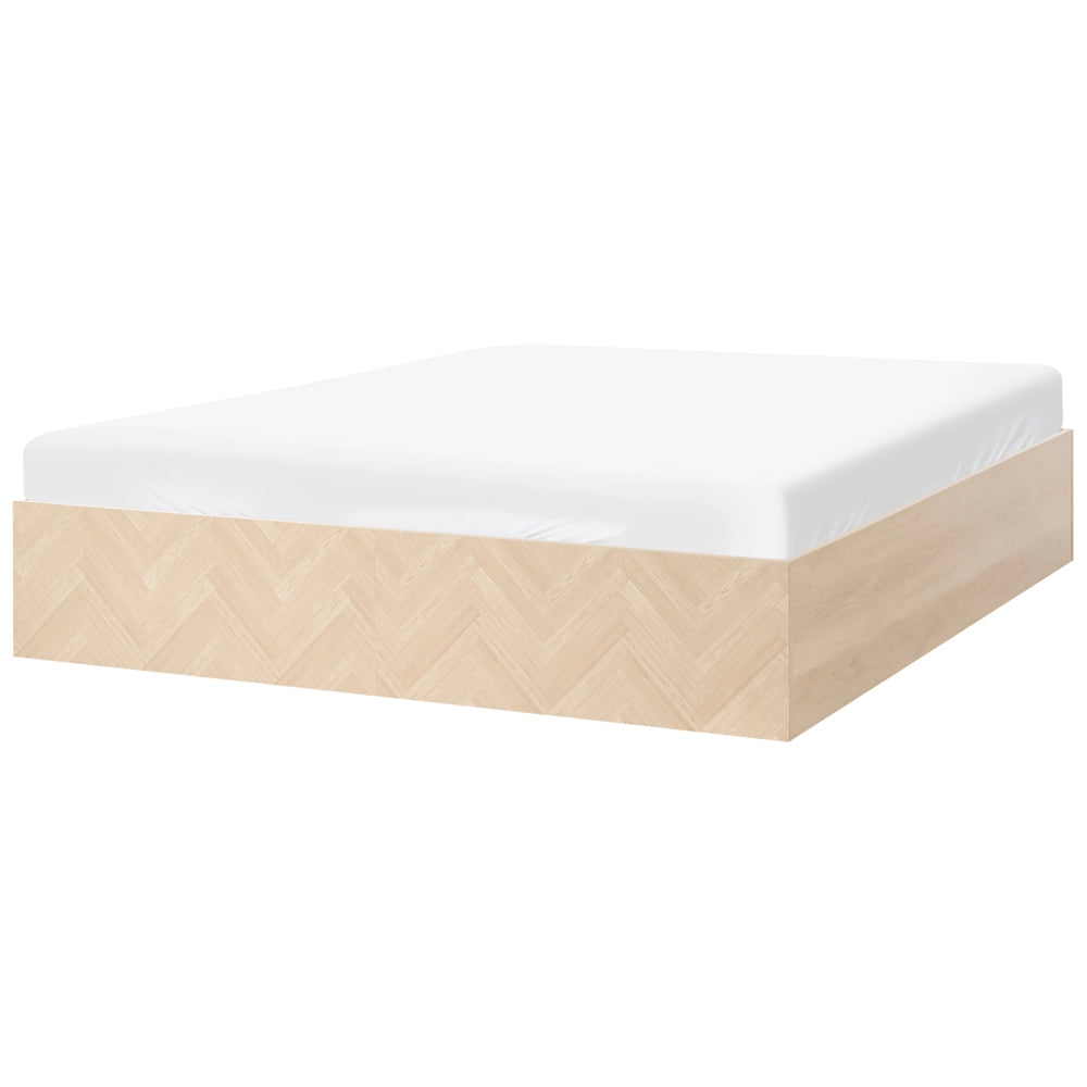Letto matrimoniale con contenitore ottomano MDF Aspetto naturale Marrone chiaro 180 x 200 cm Stile scandinavo minimalista