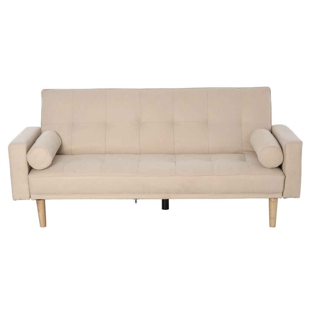 Divano Letto 3 Posti ¨C Zephmum ¨C Tessuto Beige, Schienale Regolabile, Braccioli Rimovibili, 185x84x85cm