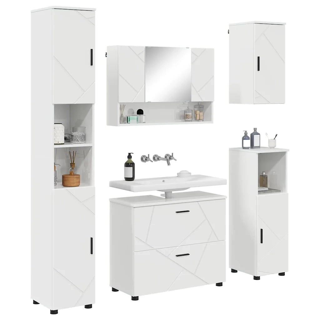 vidaXL Set di mobili per il bagno 5 pcs Bianco lucido 30 x 35 x 192 cm