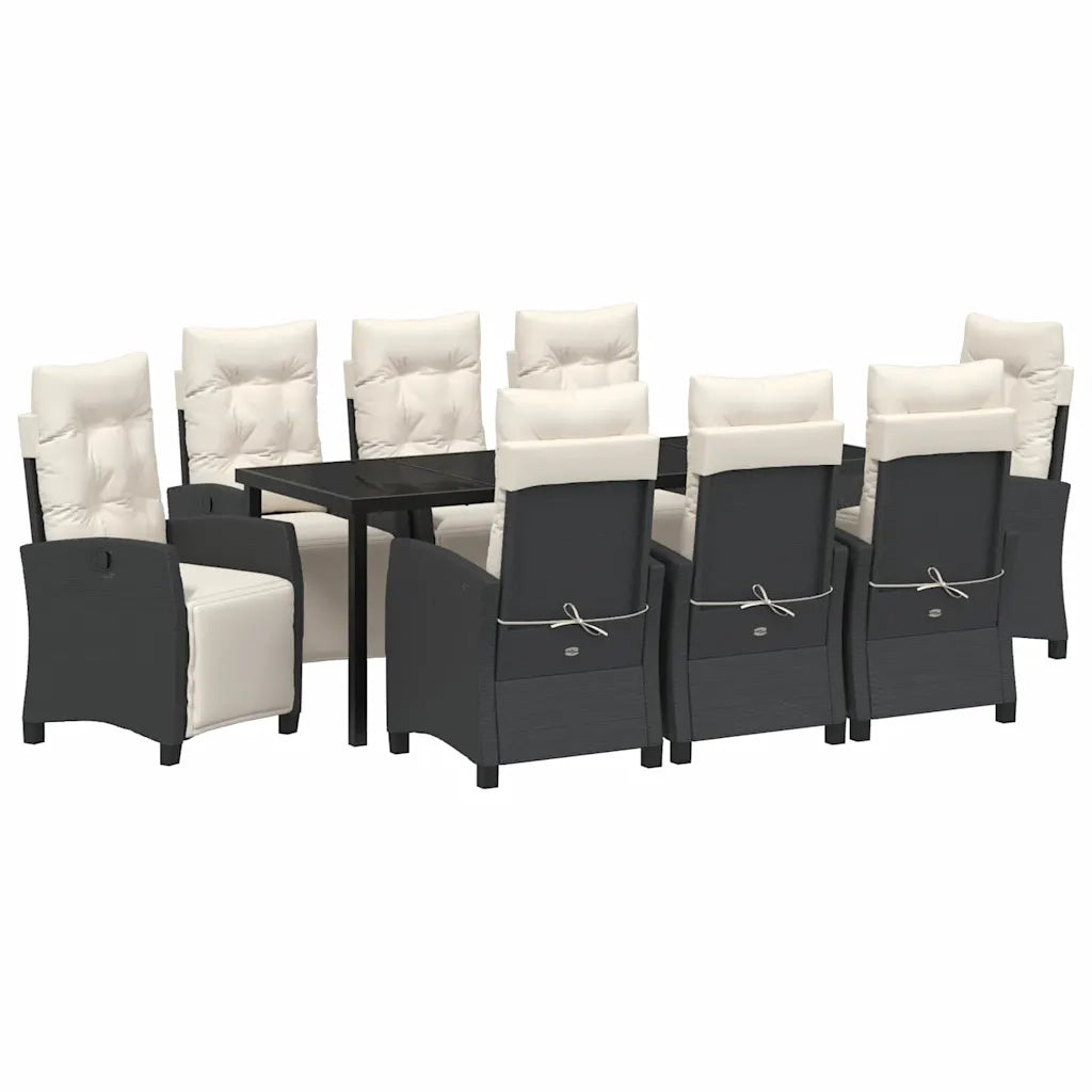 Set da Pranzo per Giardino con cuscino 9 pcs Nero polyrattan 3380420