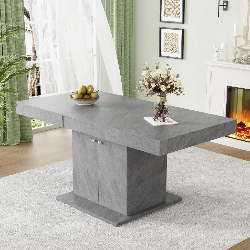 Tavolo da pranzo allungabile 140/180x80x76 cm grigio con vano contenitore e struttura in metallo