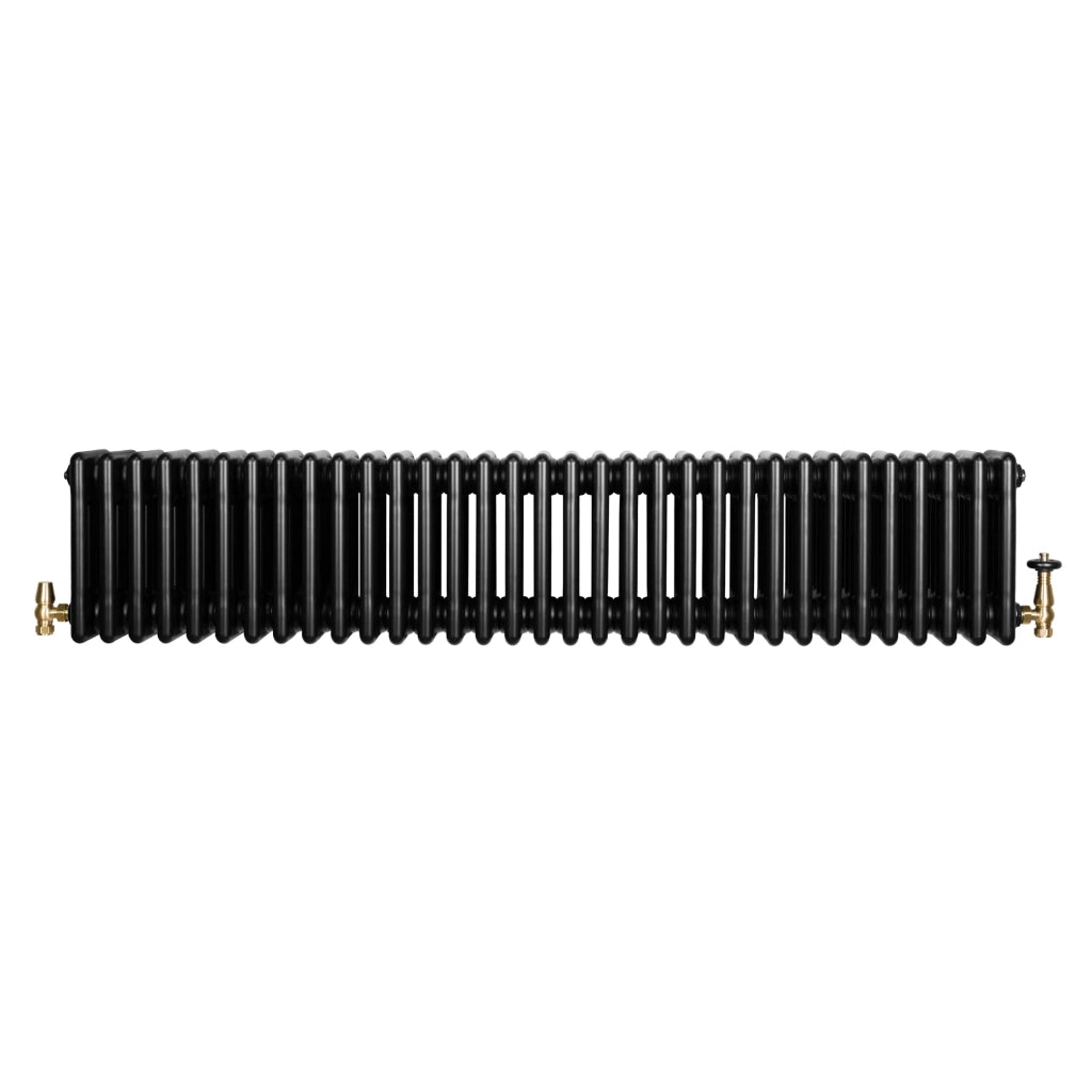 Radiatore Tradizionale 4 Colonne Orizzontale Nero & Valvole 300 x 1505 mm