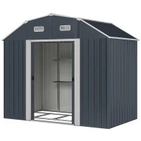 Capanno Porta Attrezzi con Ripiani Regolabili e 2 Finestre, in Acciaio Zincato, 238x132x198.5 cm, Grigio Scuro