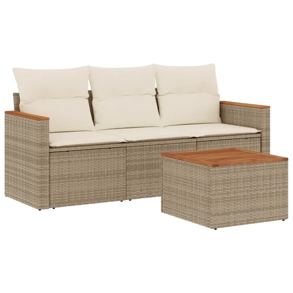 Set Divano da Giardino 4 pz con Cuscini Beige in Polyrattan