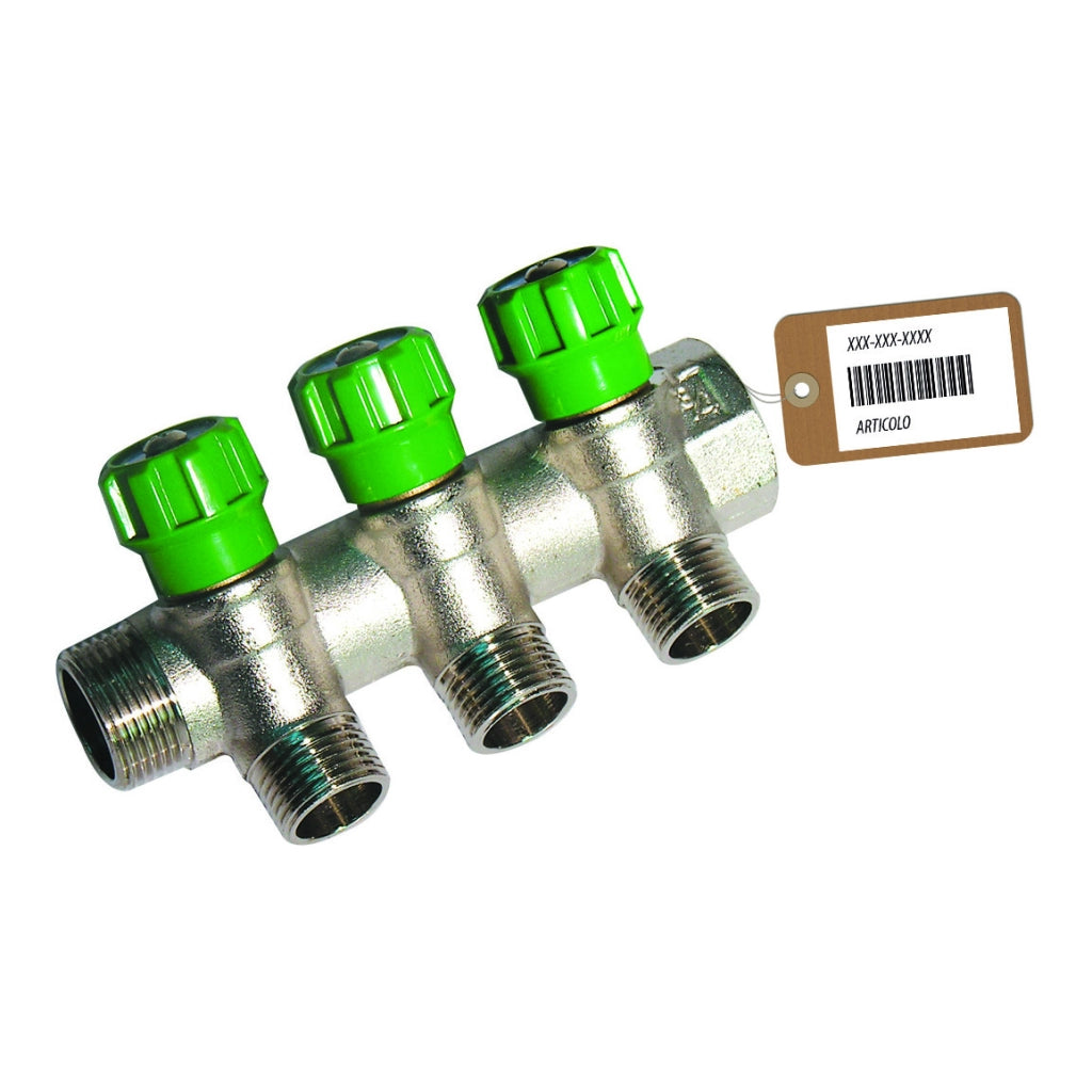 COLLETTORE LINEARE CON RUBINETTI D'ARRESTO 3 DERIVAZIONI IMPEX F-BRICO- 3/4 x 1/2- FAIDF- pezzi 1