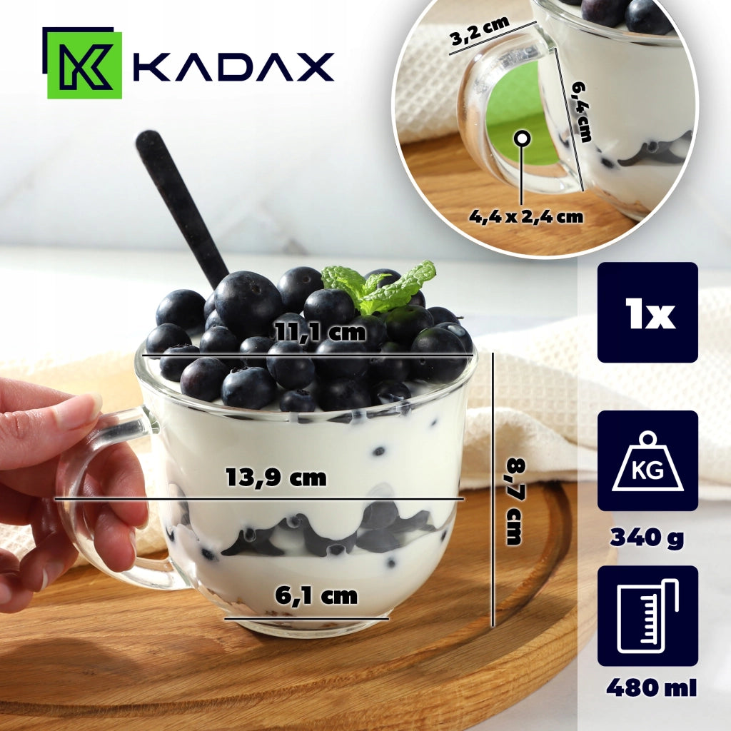 Bicchiere grande KADAX da 480 ml con manico per caffè, tè, bevande invernali e latte macchiato.