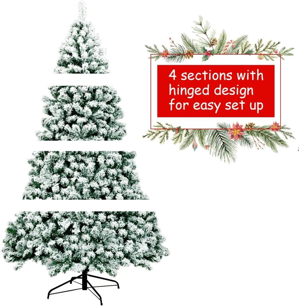 Albero di Natale Innevato 142/183/230 cm, Albero di Natale Slim, Albero di Natale con Luci Incorporate, Supporto in Ferro, Rami Spessi (183 cm)