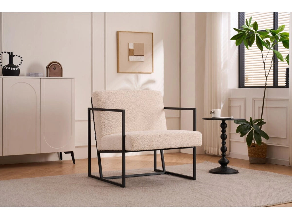 Poltrona "Kennedy" in metallo con tessuto bouclette - 73.5 x 75.5 x 81 cm - Crema
