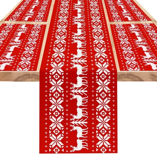 Set di tovaglie da tavola 5 pezzi - Luxe tovaglie da tavola - Rode elande - Lavabile - Tovaglia da tavola - Tovaglia elegante da tavola con elande rosse