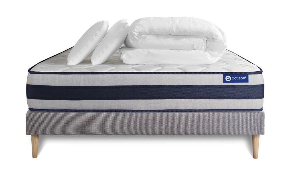 Pacchetto letto completo - Materasso 200x200cm + Box spring con doghe (kit) + 2 cuscini + Piumino - Actilatex Ergo