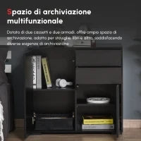 Mobiletto Multiuso per Casa e Ufficio con 2 Cassetti e 2 Armadietti, Apertura a Pressione, 79x36x74cm