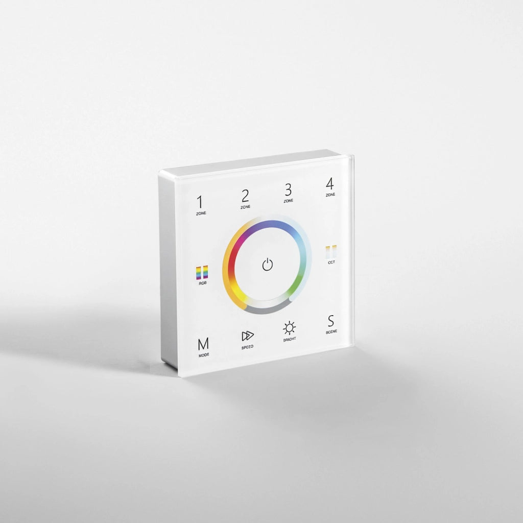 WALLPAD RF 2,4G CONTROLLO RGB E RGBW E RGB+CCT 4 ZONE 5 CANALI 8,6X8,6X3,6CM