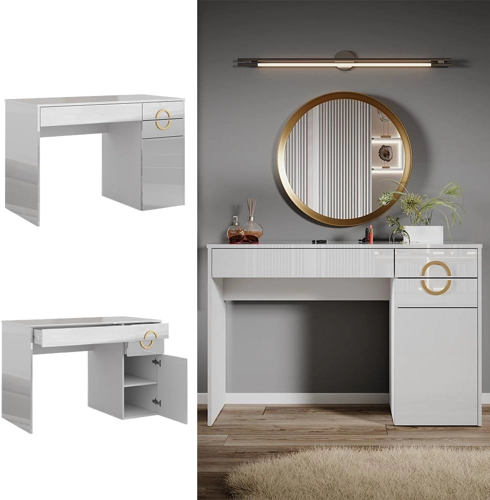 Vicco Tavolo da toeletta Adela, Bianco, 115 cm con 3 cassetti, Funziona anche come postazione di lavoro elegante