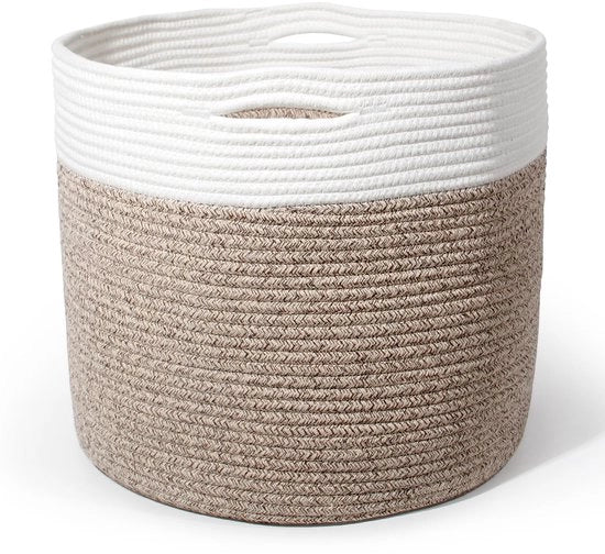 Scatola per la lavanderia in cotone, altezza 40*34cm, con maniglie, contenitore intrecciato, contenitore per asciugamani, chiusura per coperte, giocattoli, peluche, abbigliamento (marrone)