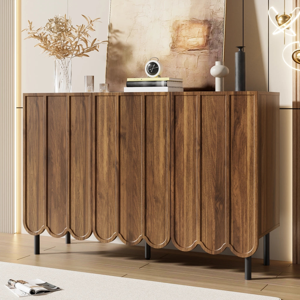 OKWISH Credenza Moderna con 2 Ante e Ripiani Regolabili, Apertura a Pressione, per Soggiorno o Ingresso, MDF, Noce, 120 × 35 × 80 cm