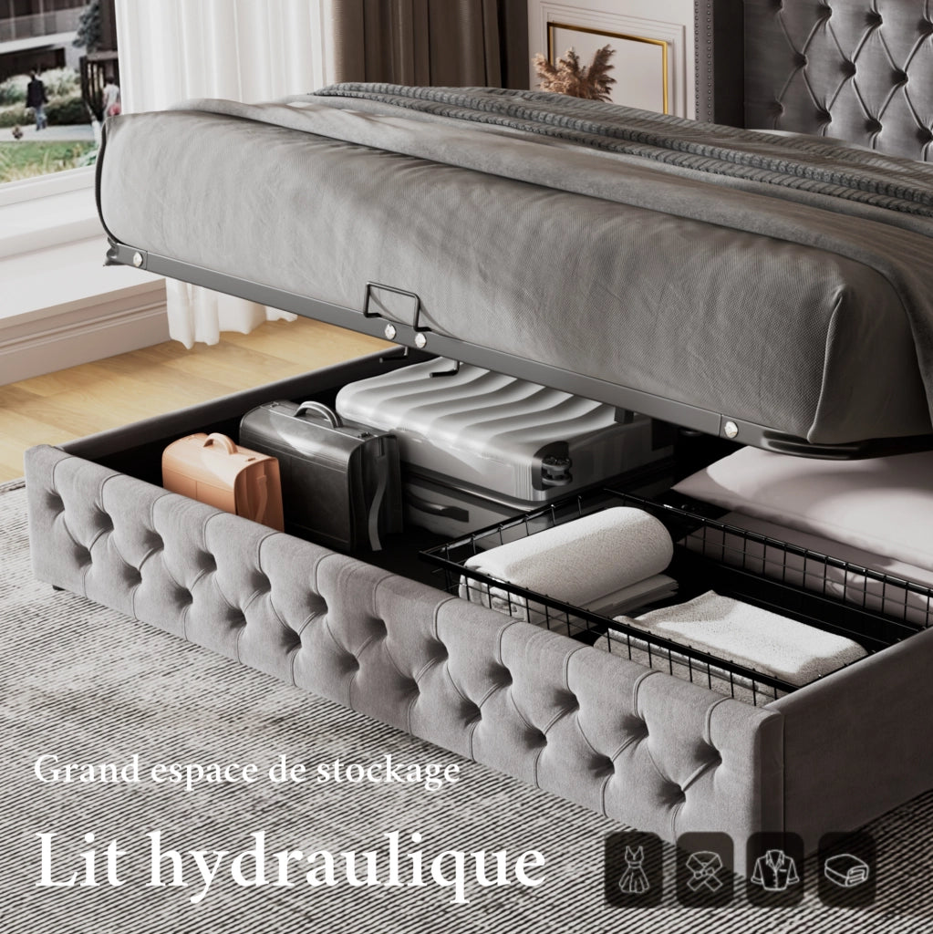 Letto matrimoniale contenitore Chesterfield grigio 140x190 cm