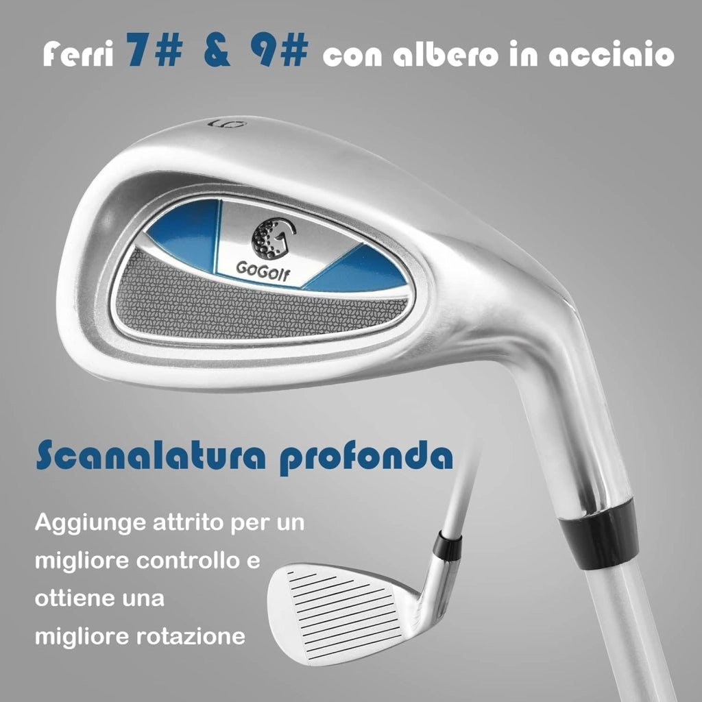 Set di Mazze da Golf per Bambini 8-10 Anni, con Legno da Fairway 3, Ferri 7 e 9, Putter, Coprimazze, Sacca da Golf, Perfetto per Bambini e Bambine