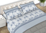 Completo Lenzuola In Morbida Flanella Made Italy Disegno Floreale Roseto C.N - 2 Piazze - Azzurro