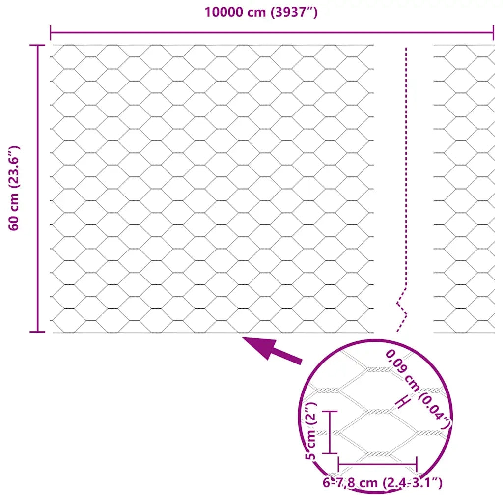 Recinzione Esagonale Grigio 0,6 x 100 m PVC 42005600