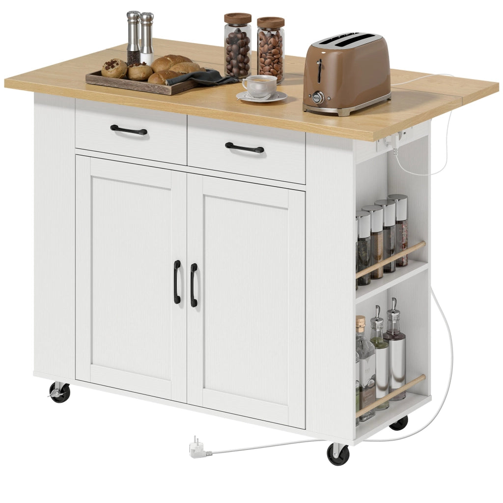 Carrello Cucina con Tavolo Pieghevole ¨C Zephmum ¨C Bianco 2 Cassetti