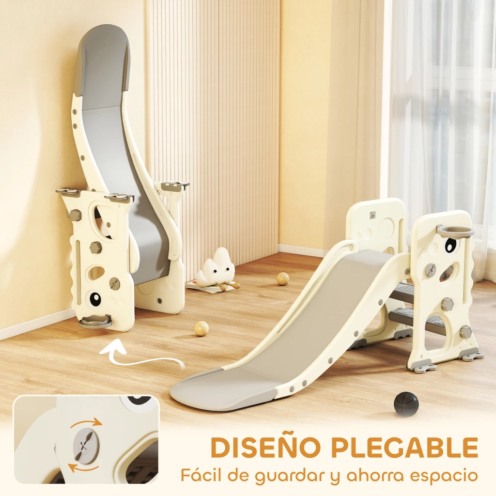 Scivolo per Bambini con Dinosauro e Canestro ¨C Xylo ¨C Crema 146x52x65 cm