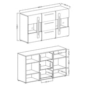 Buffet 180cm collezione BREDA con due porte parzialmente vetrate e tre cassetti. Colore Rovere