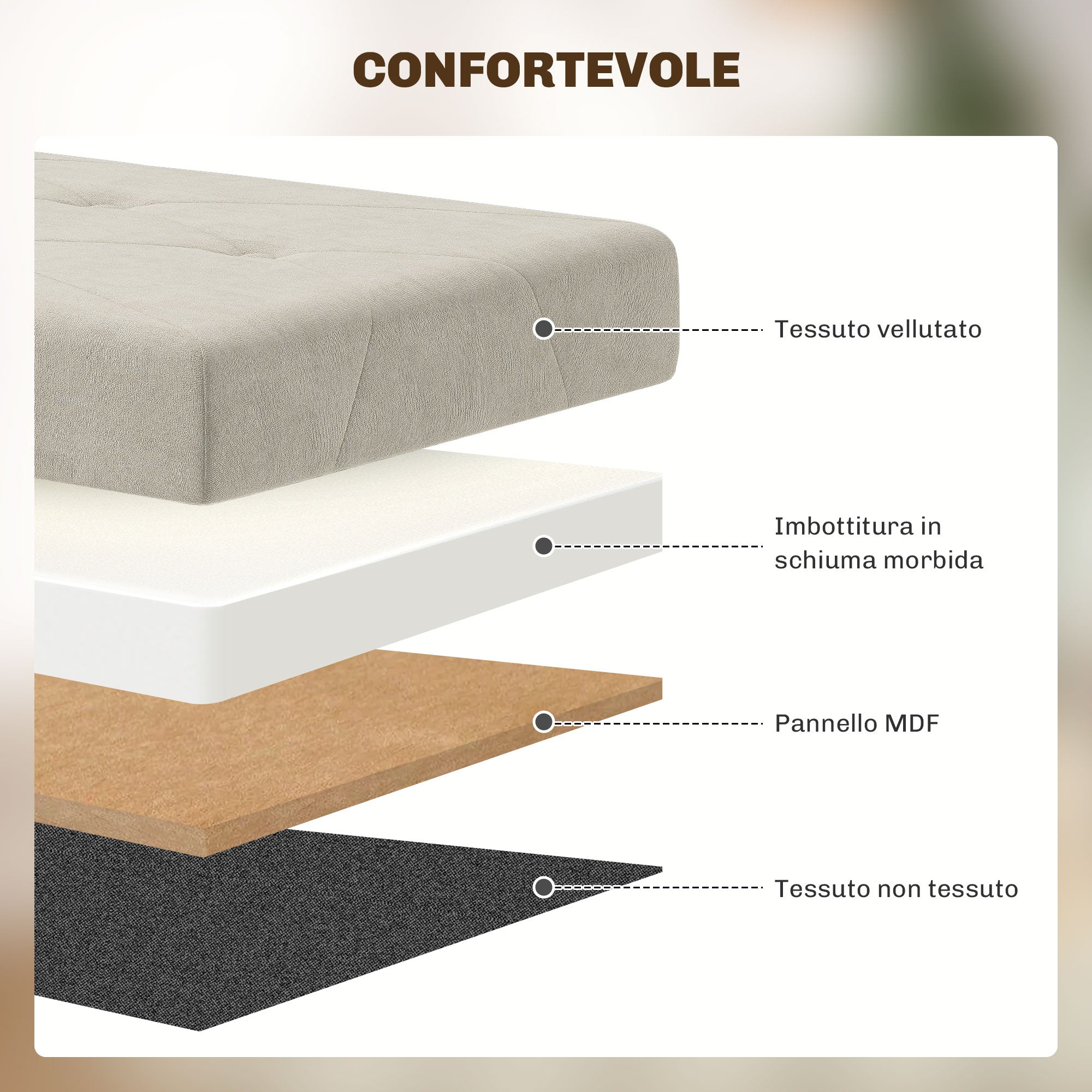 Panca Contenitore Pieghevole 67L 76x38x38cm Rivestimento Effetto Velluto Bianco Crema