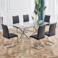 Set di 4 sedie da pranzo a sbalzo, struttura in metallo cromato, schienale in pelle artificiale PU, Nero