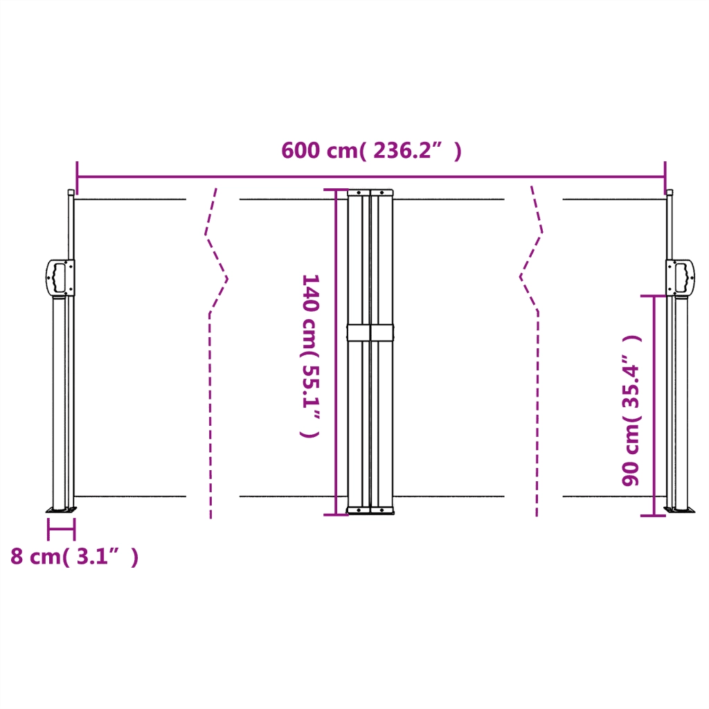 Tenda da Sole Laterale Retrattile Tortora 140x600 cm