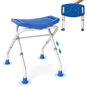 Sgabello per doccia regolabile in altezza a 3 livelli con maniglie portata 150kg, Sedia per doccia 53x50x52,5cm Blu-Sedie per doccia