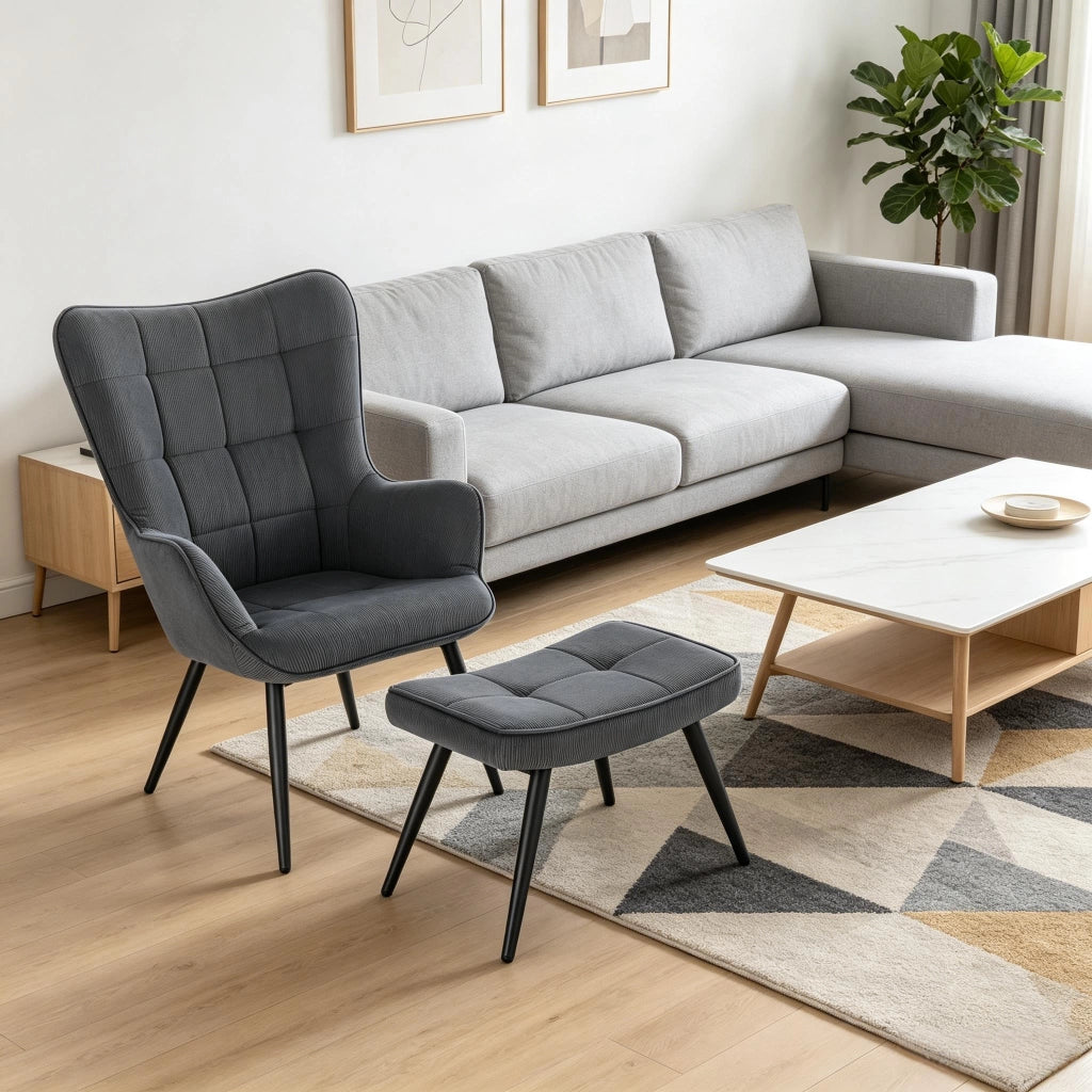 POLTRONA con Poggiapiedi 50x49x97 cm Velluto Grigio Scuro Set 2 pezzi