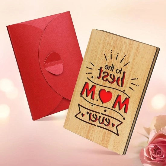 Carta di Legno con Cuore Rosso per Madre - Regalo di Madre - Festa della Mamma e Compleanno - Madre del Mio Cuore - Migliore Madre del Mondo