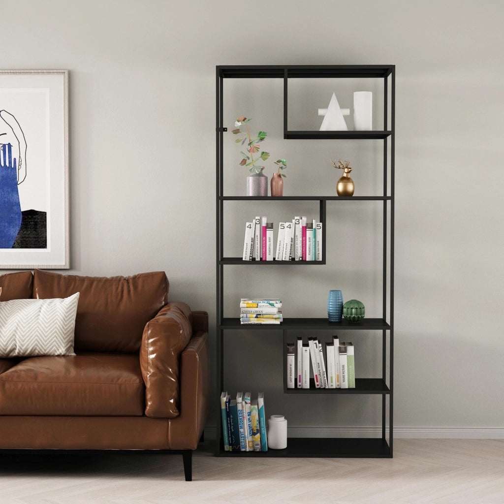Scaffale da Terra Vehmaa in Acciaio Nero opaco 188 x 85 x 35 cm [en.casa]