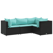 Set Divani da Giardino 4 pz | Set Salotto da Giardino con Cuscini Nero in Polyrattan