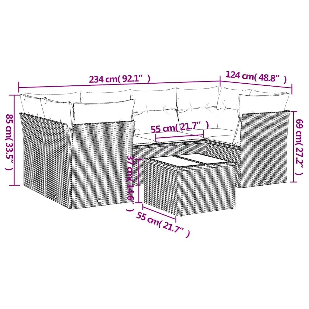Set Divani da Giardino con Cuscini 7pz Nero Polyrattan 3217266