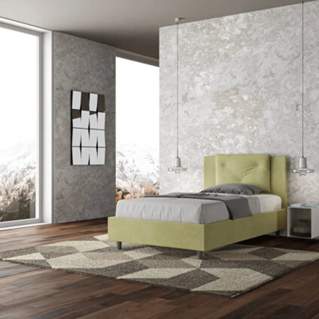 Letto una piazza e mezza con rete imbottito 120x200 microfibra tè verde Appia