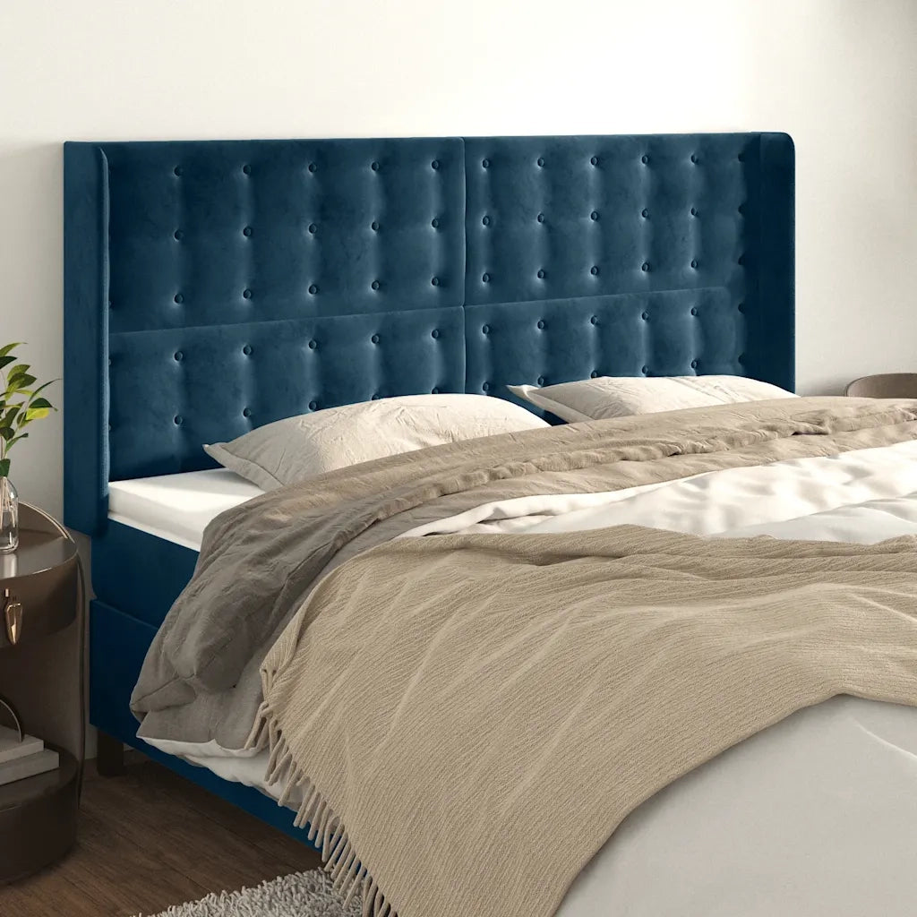 Testiera | Testata ad Orecchio Blu Scuro 203x23x118/128 cm in Velluto
