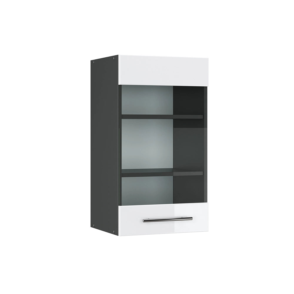 Mobile da cucina in vetro Fame-Line Bianco lucido/Antracite 40 cm Vicco