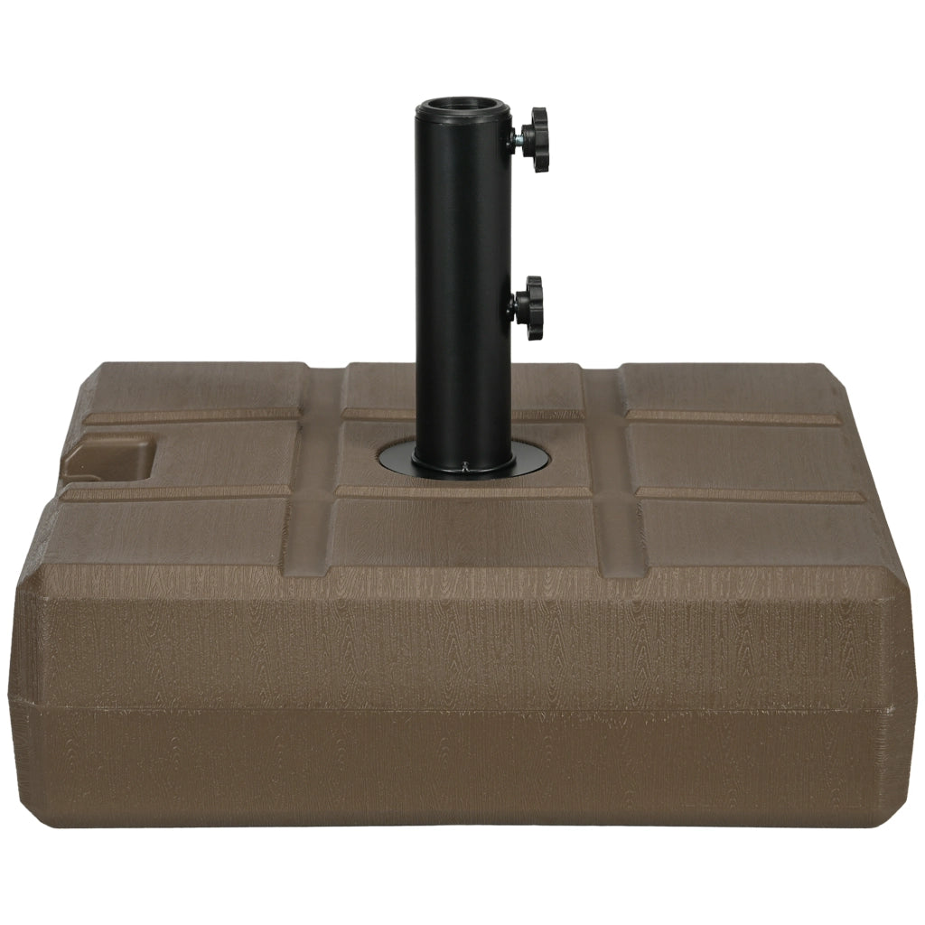 Base per Ombrellone da Giardino Riempibile con Maniglia in HDPE e Acciaio, 49x49x36.5 cm, Marrone