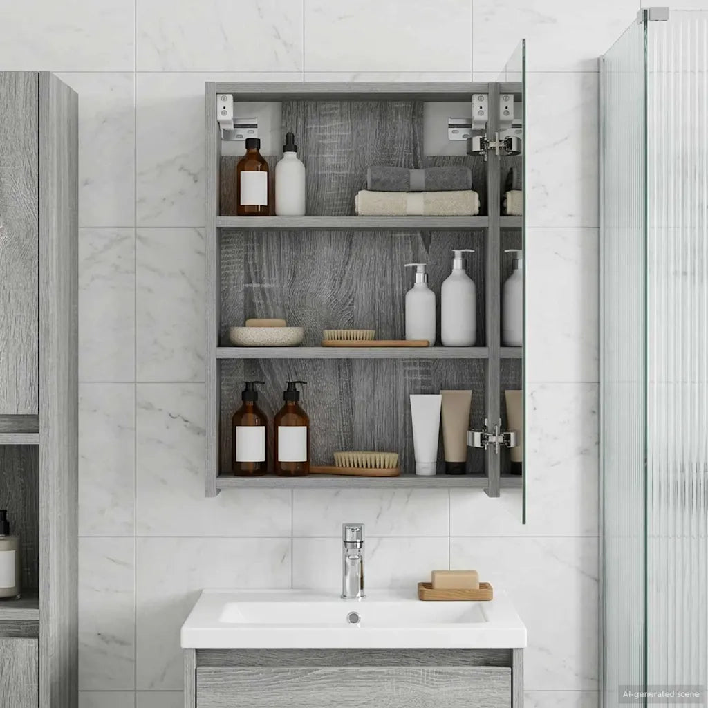 Mobiletto per specchio da bagno con lo scaffale Grigio Sonoma 889028